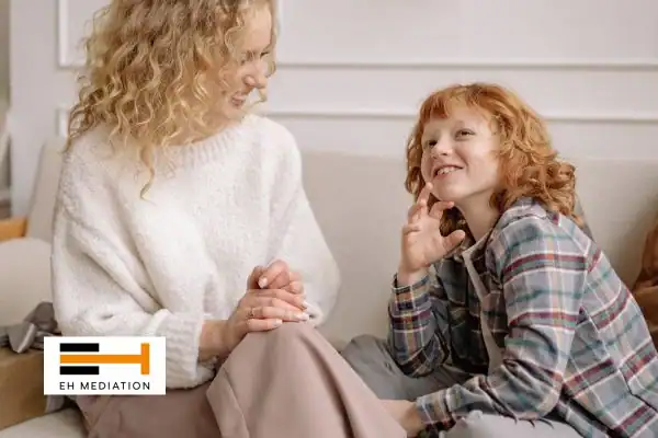 Happy mother and child after sorting child arrangements mediation Dorset